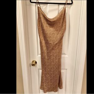 Satin Fawn / Cheetah Print Cowl Neck Midi Dress